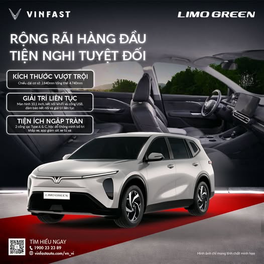🚗 VINFAST LIMO GREEN – RỘNG RÃI HÀNG ĐẦU, TIỆN NGHI VƯỢT TRỘI