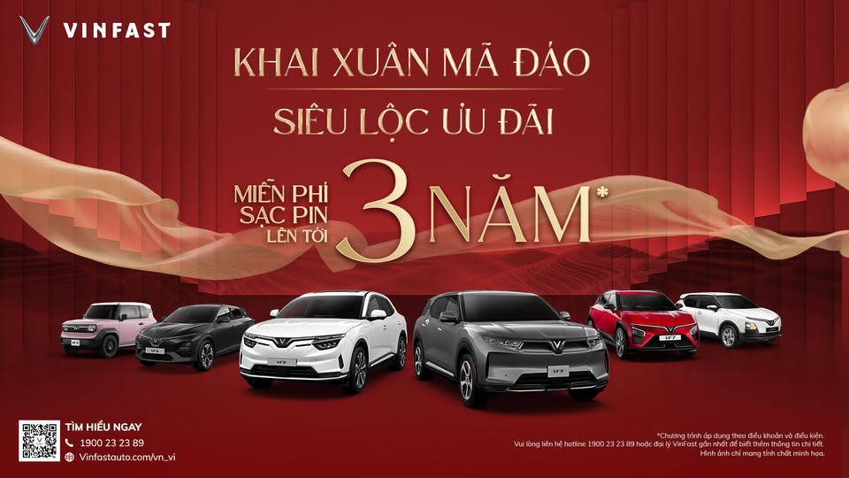 🎁 VINFAST LÌ XÌ TẾT “SIÊU KHỦNG” – MIỄN PHÍ TỚI 3 NĂM SẠC XE*